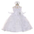 Rain Kids Little Girls White Embroidered Organza Cape Bows Baptism Dress 3-5 - SophiasStyle.com